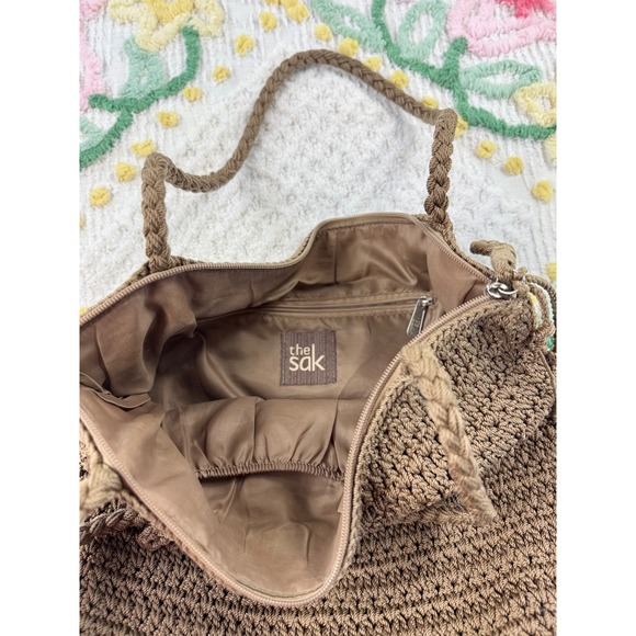 The‎ Sak Crochet Tote Bag Brown Hobo Shoulder Bag - Picture 7 of 10